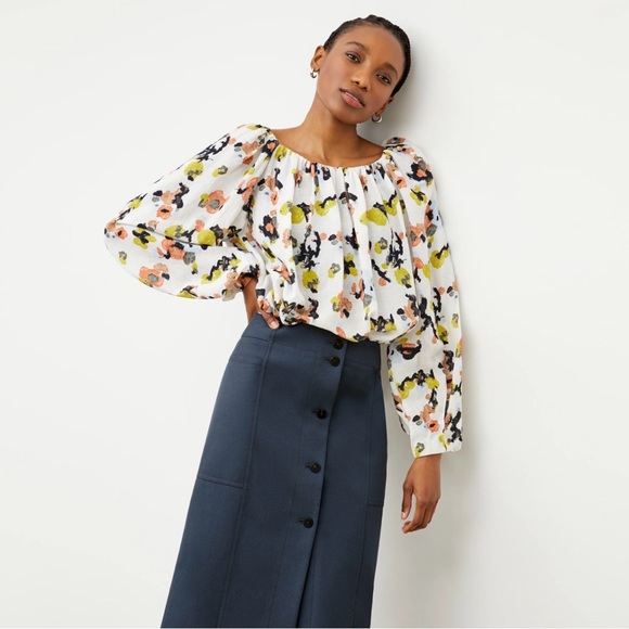 MM Lafleur Tops - MM Lafleur Floral Blouse - White, Black, Yellow, Orange